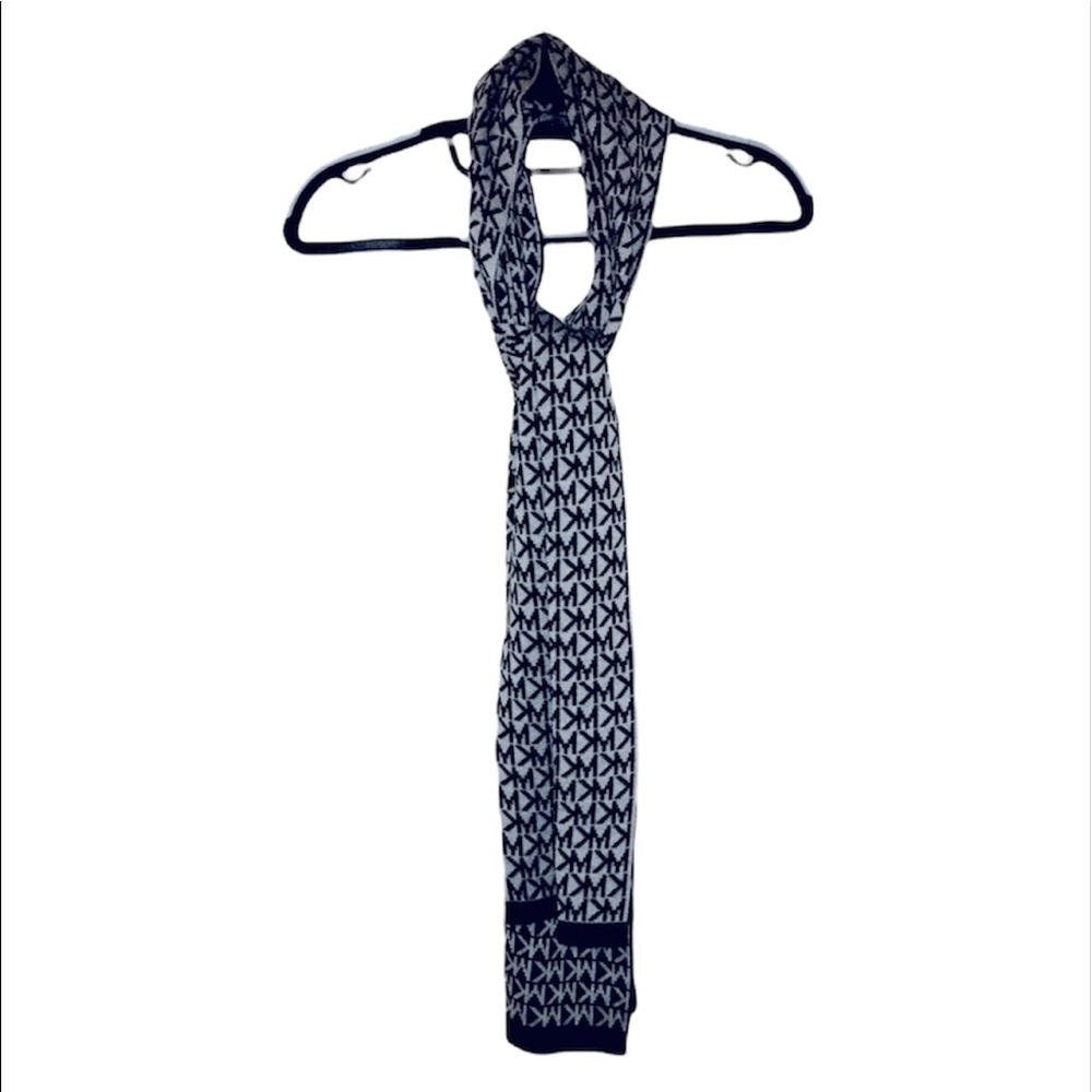 NWT Michael Kors: Black, Gray & Black Logo Scarf - Picture 2 of 6